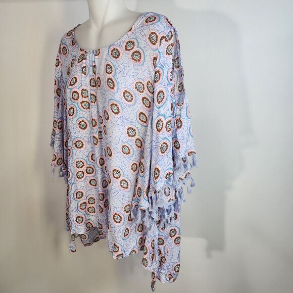 Melissa McCarthy Seven7 Womens Blouse Size 1X Cold Shoulder Flutter Tassel Trim - Picture 7 of 11